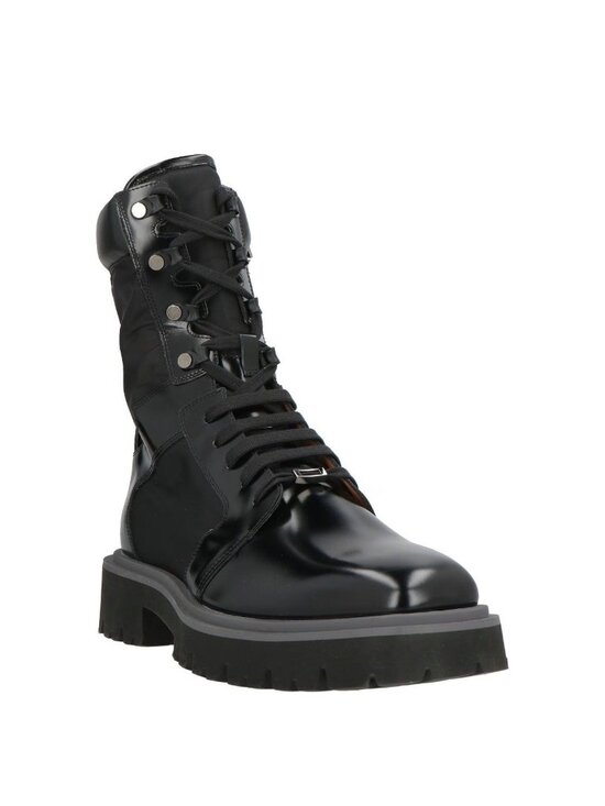 Salvatore Ferragamo Franklyn Combat Boots Black Leather Nylon US 12 NIB